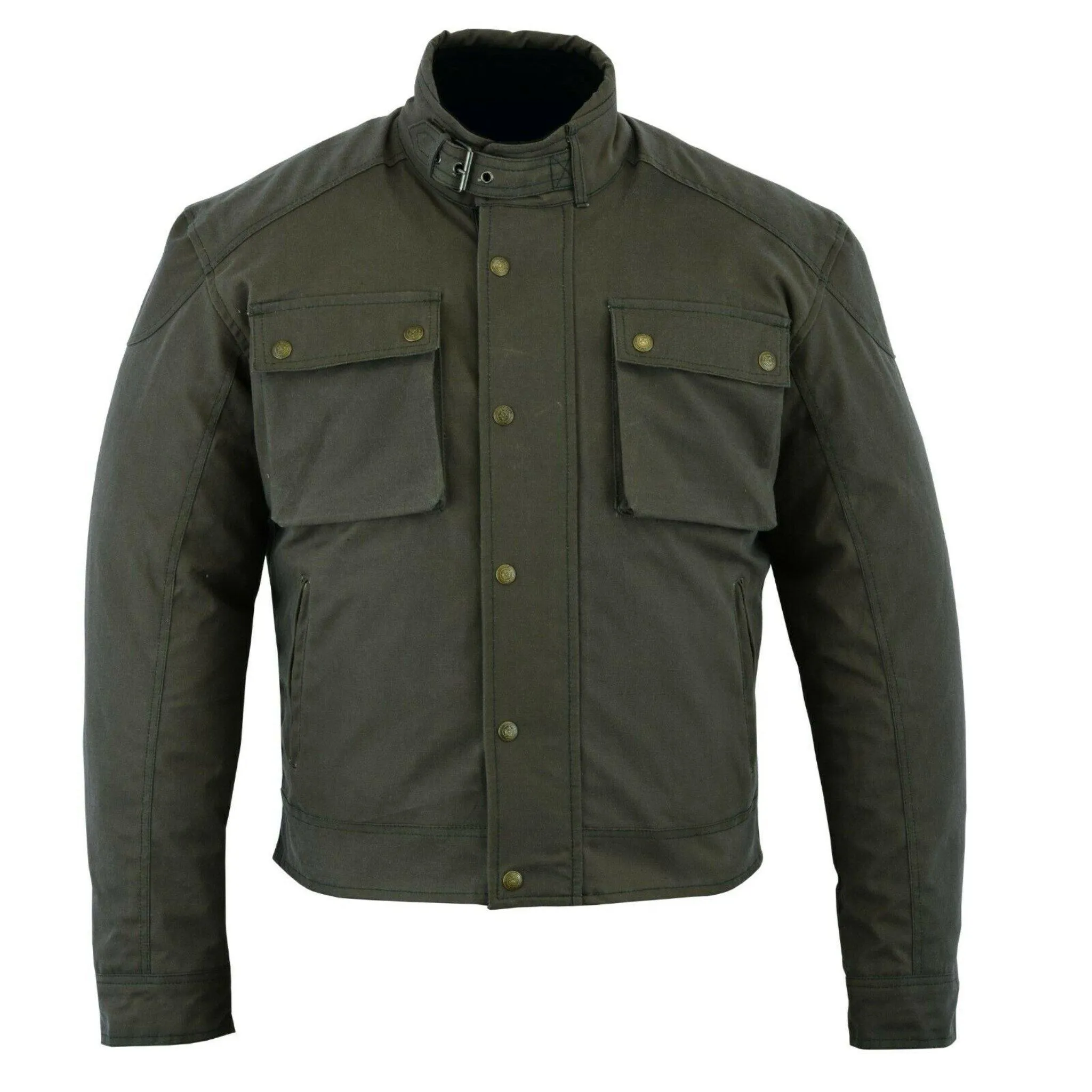 Warrior Gears® Short Body Men's Wax Cotton Waxed Motorcycle Jacket- Military Green