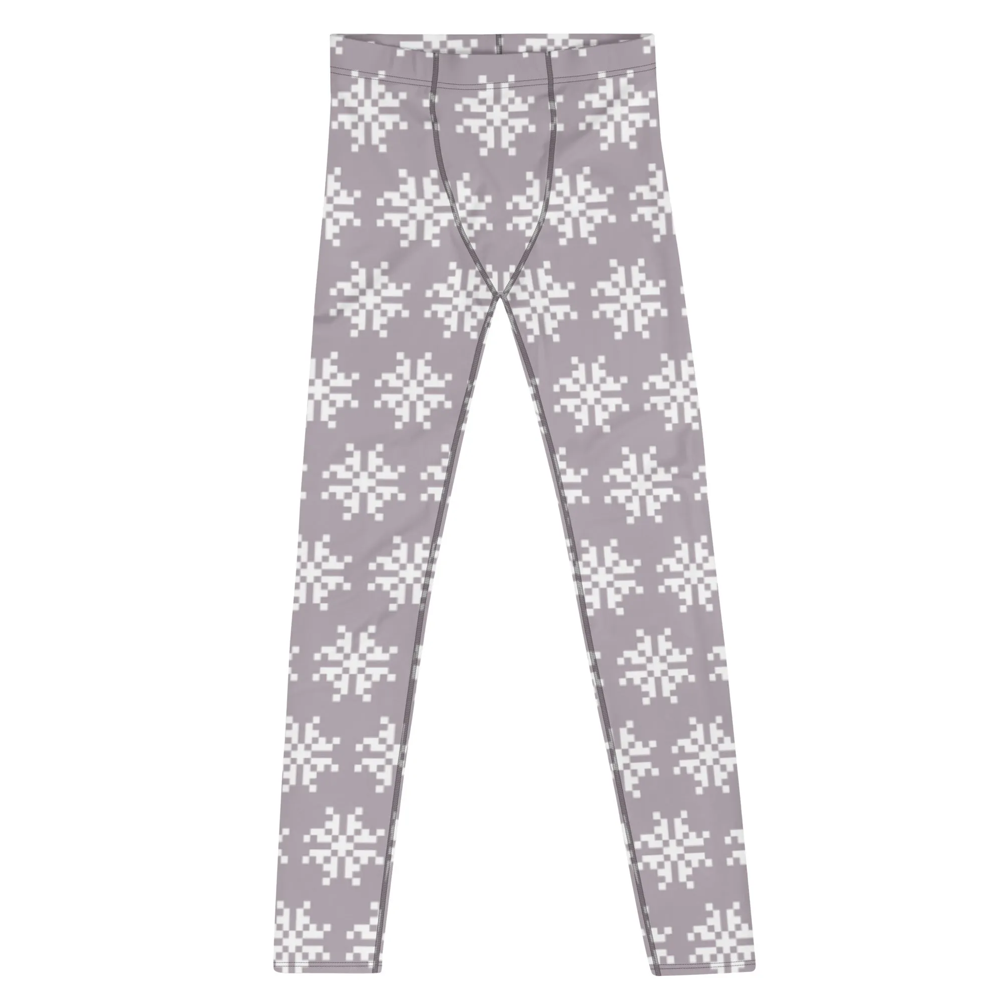 White Snowflakes Men's Leggings, Grey Snowflakes Christmas Meggings Festive Men's Tights-Made in USA/EU/MX