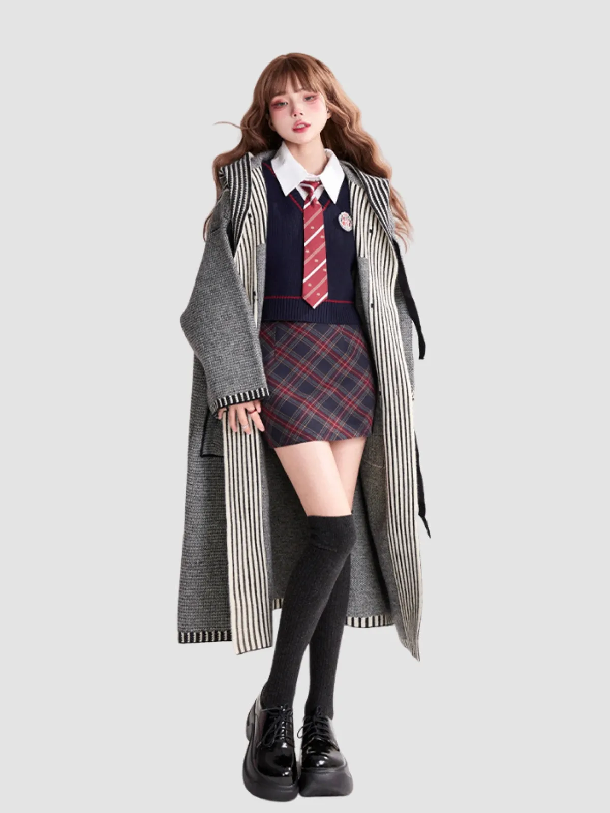 WLS Long Gray Knitted Hooded Cardigan Coat