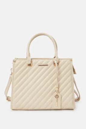 Women Beige Quilted Day Bag