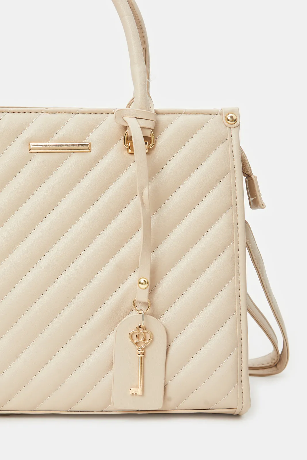 Women Beige Quilted Day Bag