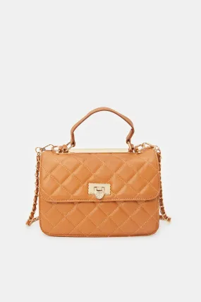 Women Tan Quilted Cross Body Bag