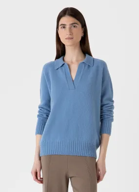 Women's Lambswool Polo Jumper in Cornflower