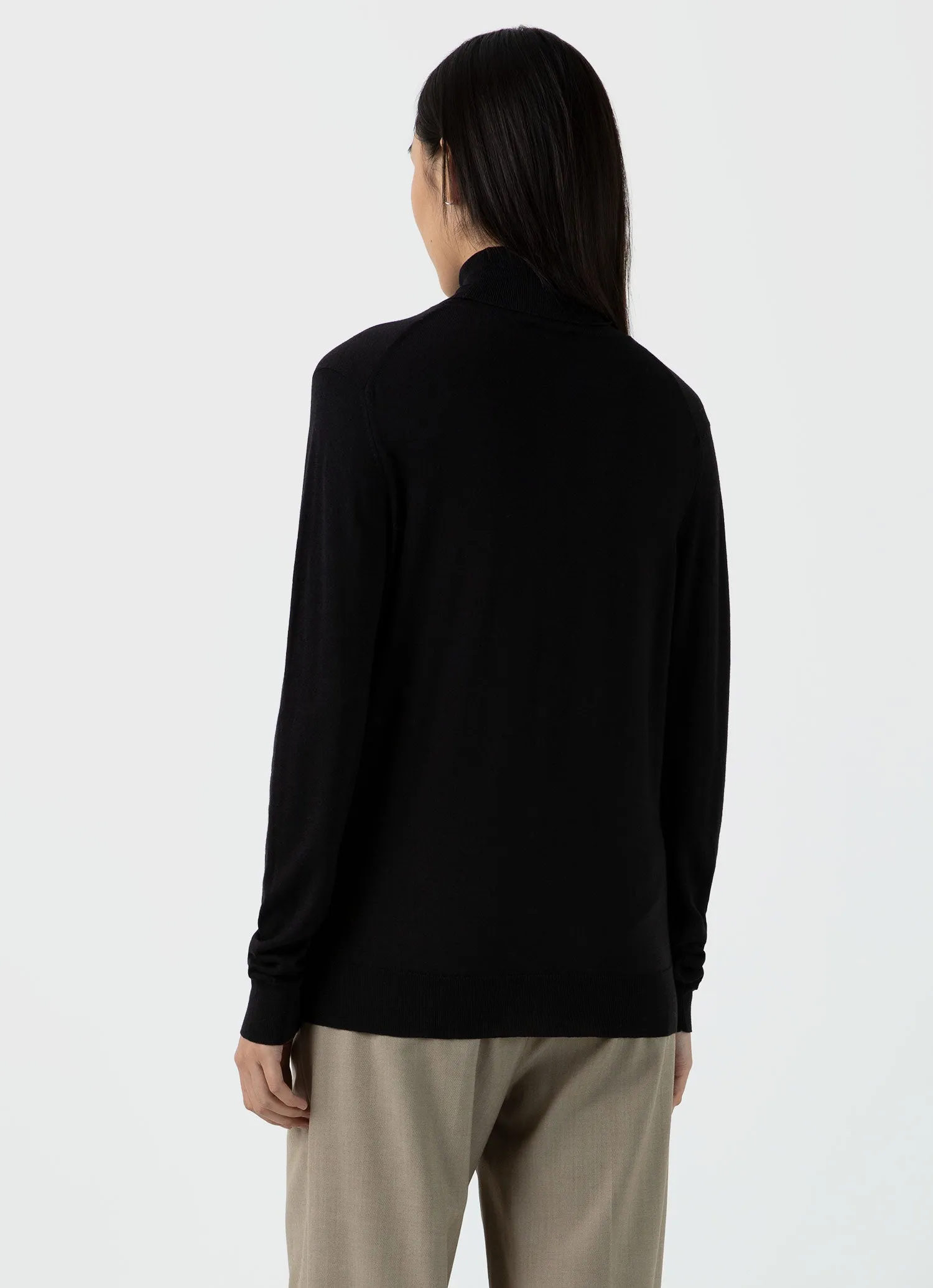 Women's Merino Silk Roll Neck Jumper in Black