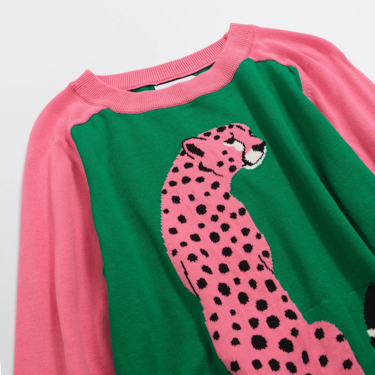 Women's pink tiger jacquard knit sweater