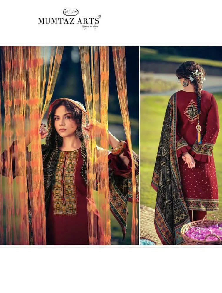 Woolen Pashmina Maroon Winter Unstitched Suits With shawl