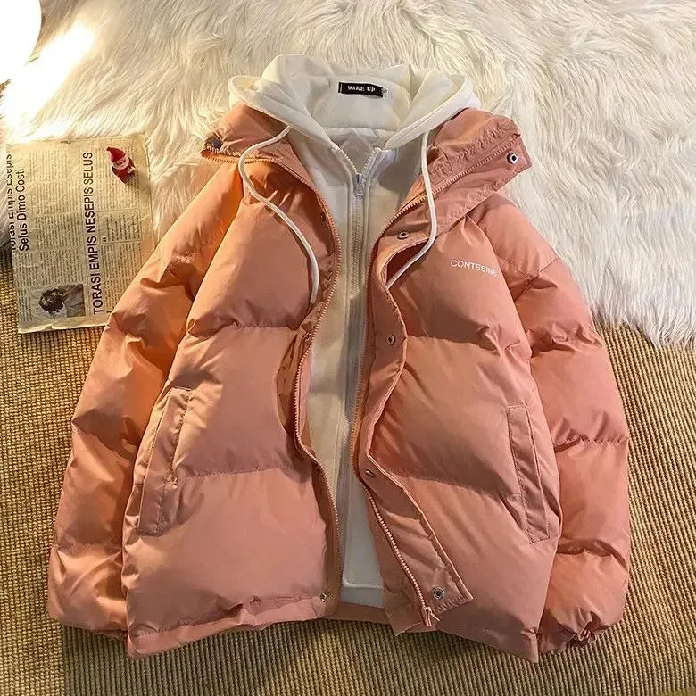 Y2K Multi-functional Fake Two Pocket Zipper Down Jacket Thick Coat Korean Version Winter New Winter Leisure Cotton Clothes Women