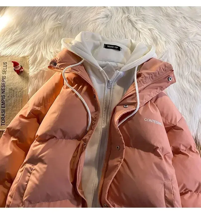 Y2K Multi-functional Fake Two Pocket Zipper Down Jacket Thick Coat Korean Version Winter New Winter Leisure Cotton Clothes Women