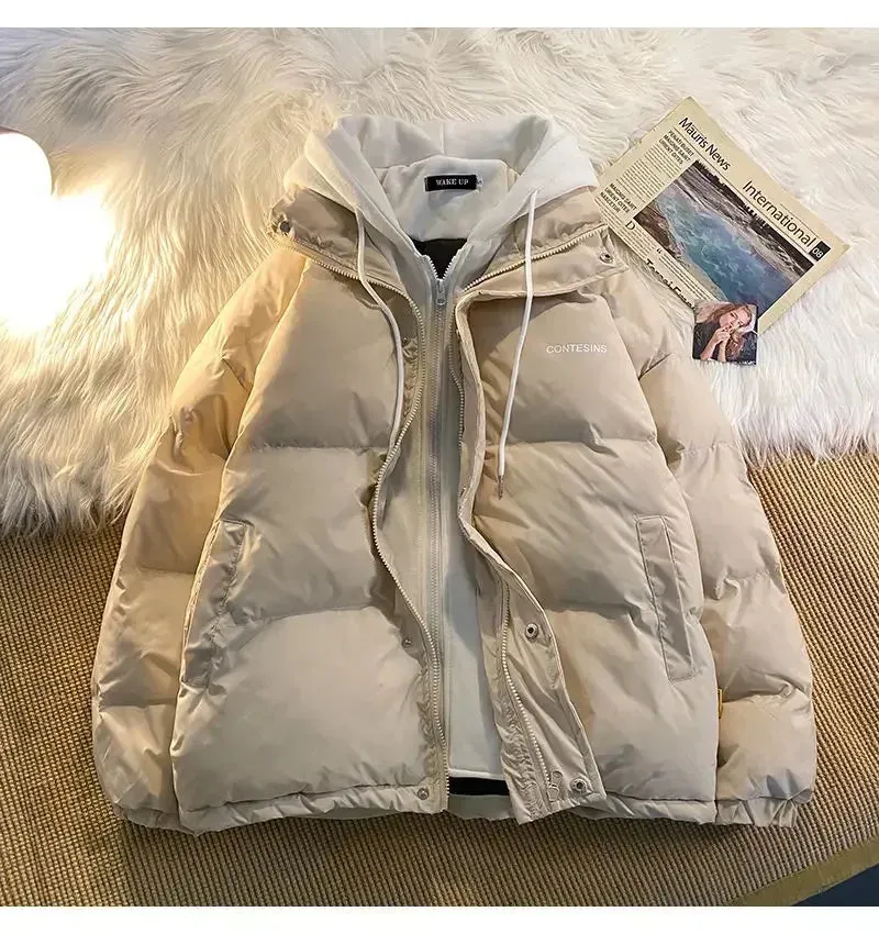 Y2K Multi-functional Fake Two Pocket Zipper Down Jacket Thick Coat Korean Version Winter New Winter Leisure Cotton Clothes Women